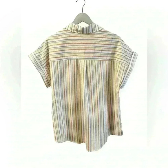 🟣Meufam Striped V-Neck Button-Down Shirt – Size XL - Picture 3 of 4
